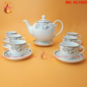 Ấm Bát Tràng bộ trà viền hoa dây mã AC1005