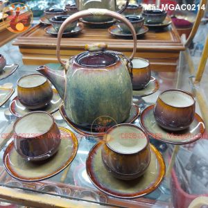 Ấm chén Bát Tràng cao cấp men hỏa biến mã MGAC0214