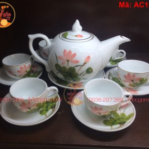 Ấm chén Bát Tràng vẽ tay hoa hồng mã AC1017