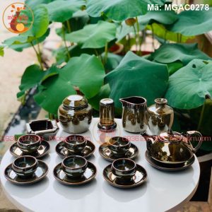 Ấm chén đẹp Bát Tràng men hỏa biến mã MGAC0278