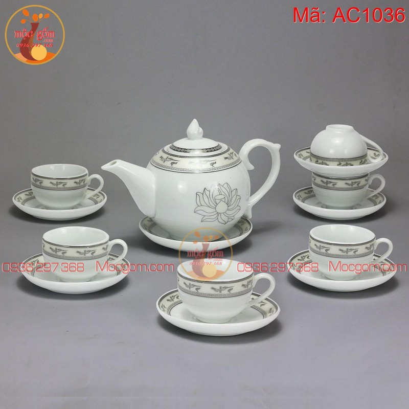 Ấm chén đẹp cao cấp Viền Hạc Bạc mã AC1036