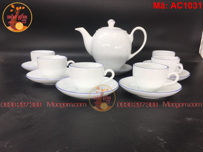 Ấm chén đẹp giá rẻ kẻ chỉ xanh mã AC1031 – Ảnh 2