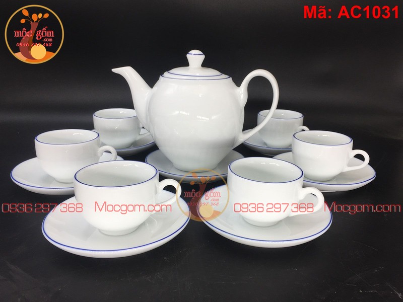 Ấm chén đẹp giá rẻ kẻ chỉ xanh mã AC1031