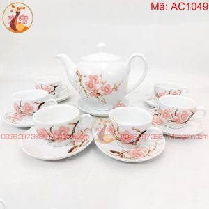 Ấm chén đẹp giá rẻ vẽ đào hồng mã AC1049