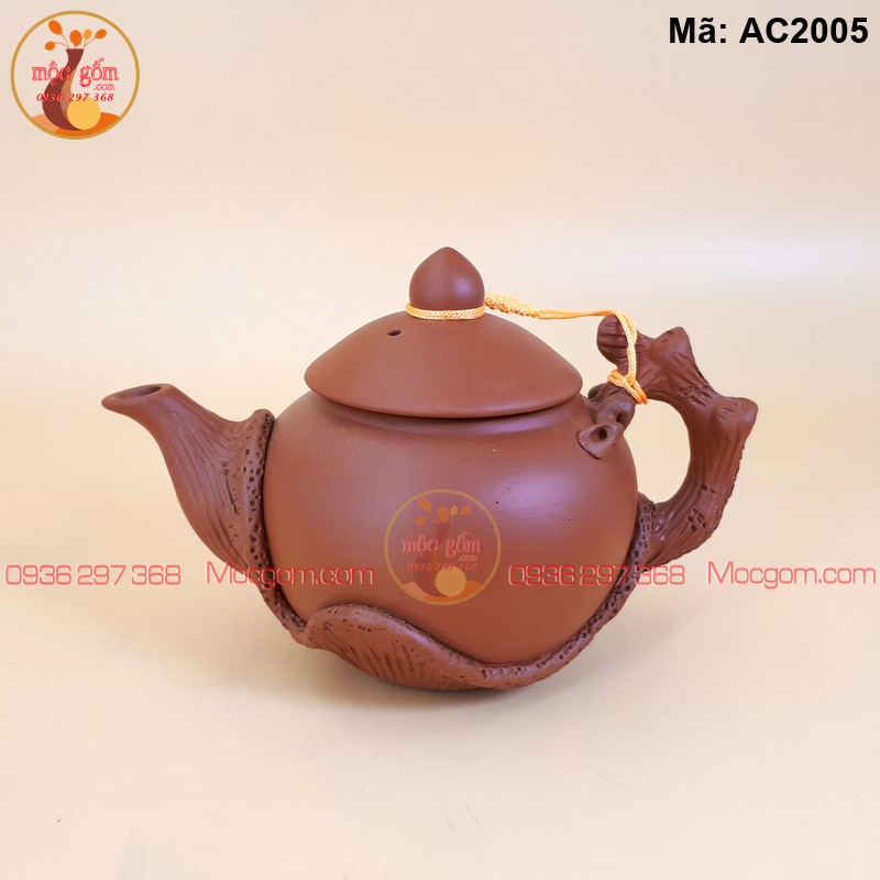 Ấm chén gốm Bát Tràng đáp nổi mẫu đơn màu đỏ mã AC2005 – Ảnh 3
