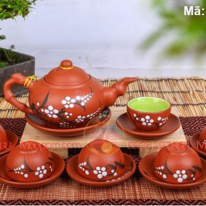 Ấm chén gốm sứ men mộc dáng ấm quai trúc mã AC2087