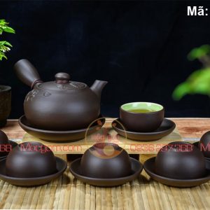 Ấm chén gốm sứ men mộc quai chuôi tách lót mã AC2119