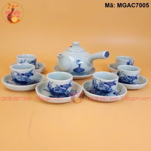 Ấm chén pha trà men lam cảnh Vẽ Sen mã MGAC7005