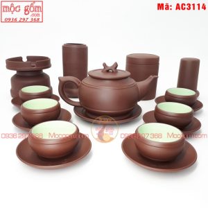 Ấm chén tử sa bát tràng mẫu trống đai nâu và phụ kiện mã ac3114 Ảnh 2