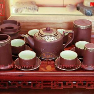 Ấm chén tử sa​ mẫu bọc đồng mã ac3140