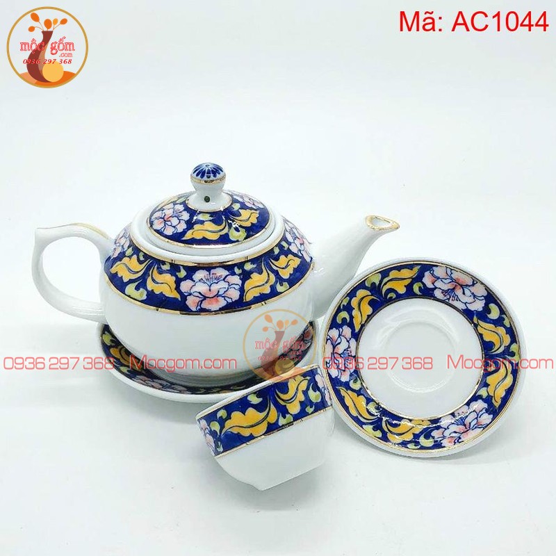 Ấm chén uống trà đẹp viền hoa mã AC1044 – Ảnh 2