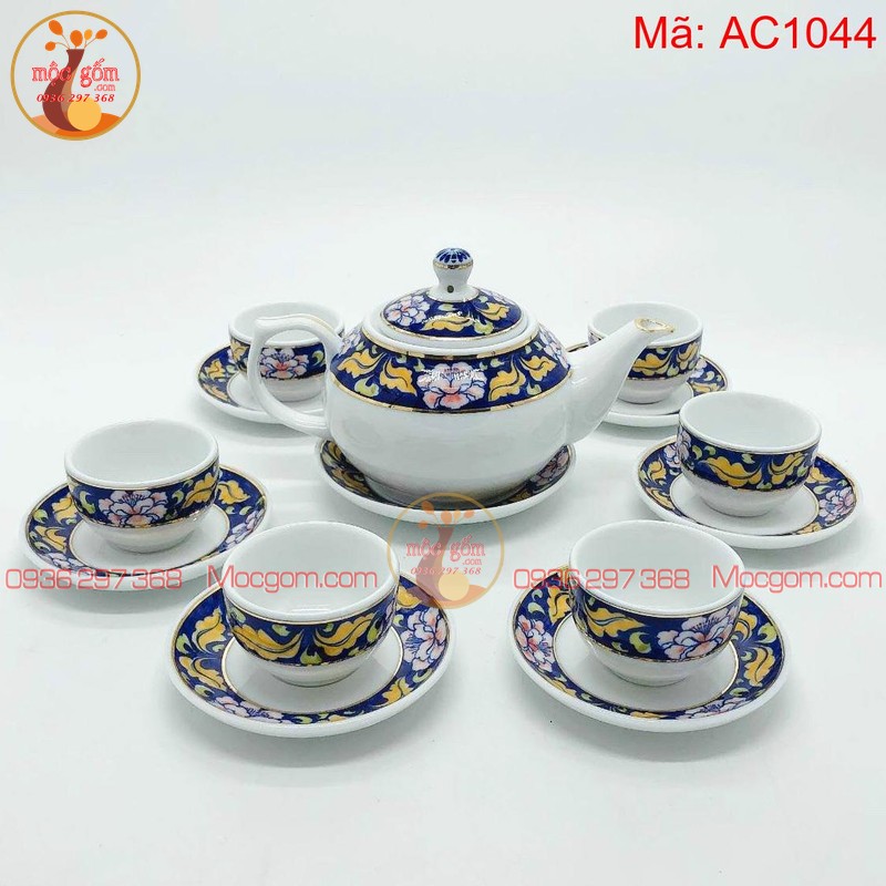 Ấm chén uống trà đẹp viền hoa mã AC1044