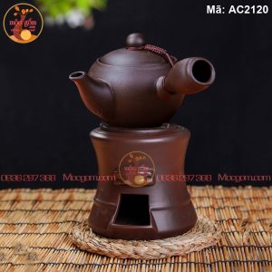 Ấm gốm men mộc Bát Tràng kèm bếp đun nến mã AC2120