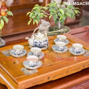 Ấm trà Bát Tràng giả cổ men rạn bọc đồng mã MGAC8003