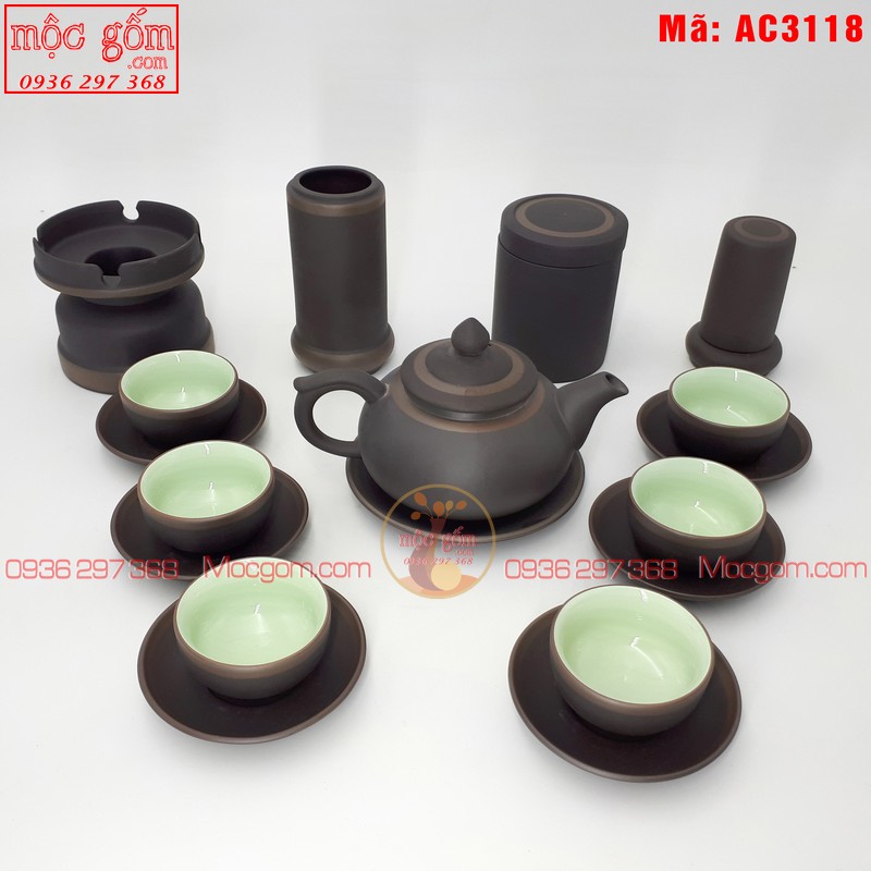 Ấm tử sa cao cấp mẫu Chóp số 1 chỉ bạc và phụ kiện mã AC3118