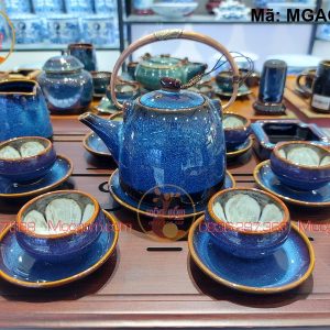 Bộ ấm chén Bát Tràng cao cấp men hỏa biến mã MGAC0238