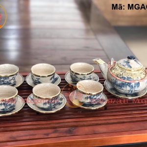 Bộ ấm chén Bát Tràng giả cổ bọc đồng mã MGAC8033