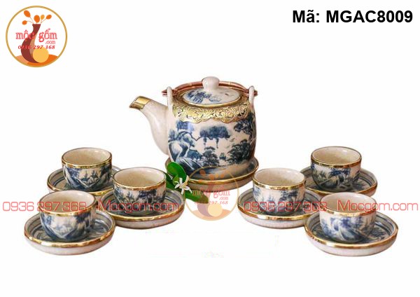 Bộ ấm chén Bát Tràng giả cổ dáng vại mã MGAC8009 – Ảnh 2