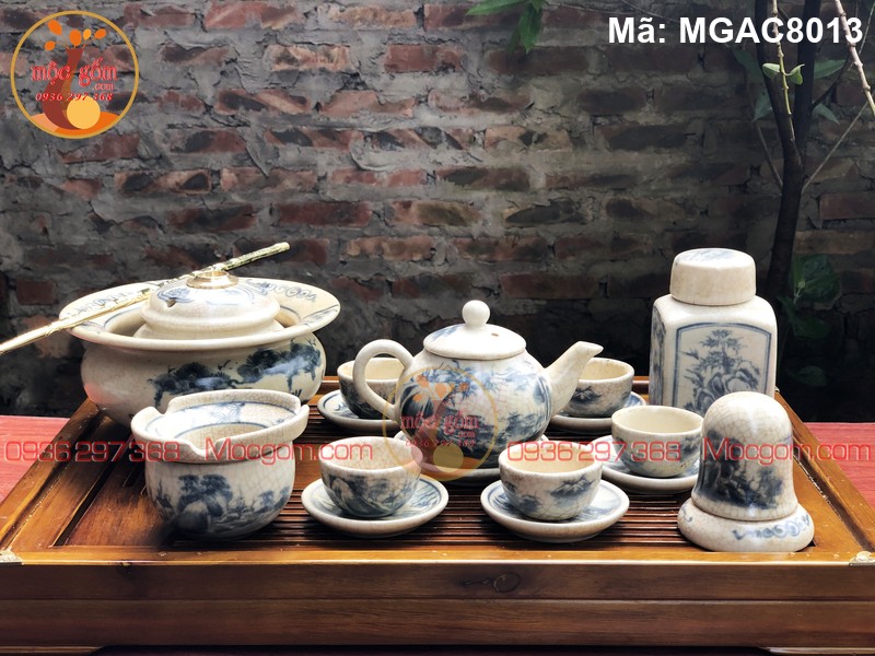 Bộ ấm chén Bát Tràng men rạn cổ và phụ kiện mã MGAC8013