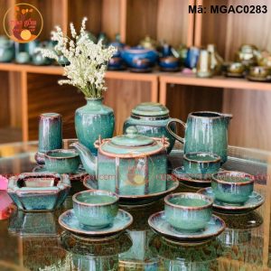 Bộ ấm chén đẹp Bát Tràng men hỏa biến mã MGAC0283
