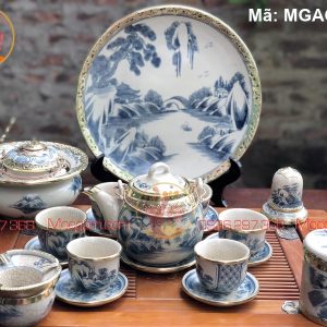 Bộ ấm chén đẹp bọc đồng Bát Tràng mã MGAC8024
