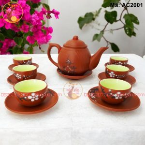 Bộ ấm chén gốm mộc Bát Tràng mã AC2001