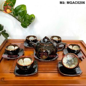Bộ ấm chén gốm sứ men hỏa biến mã MGAC0206