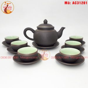 Bộ ấm chén gốm tử sa mẫu chuông số 1 chỉ bạc mã ac31201