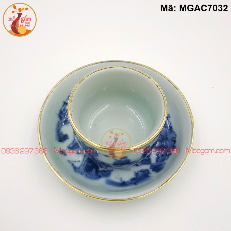 Bộ ấm chén men lam cảnh Trúc Lâm Bọc đồng mã MGAC7032 – Ảnh 4