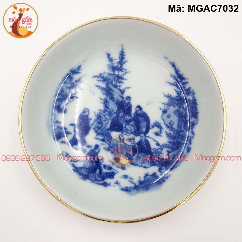 Bộ ấm chén men lam cảnh Trúc Lâm Bọc đồng mã MGAC7032 – Ảnh 5