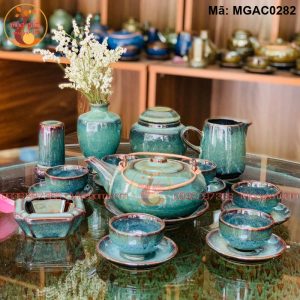 Bộ ấm chén trà đẹp men hỏa biến mã MGAC0282