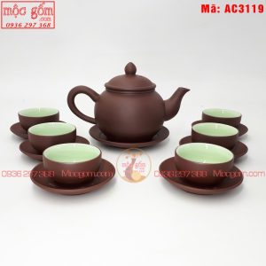 Bộ ấm chén tử sa bát tràng mẫu chuông nâu số 1 mã ac3119 Ảnh 4