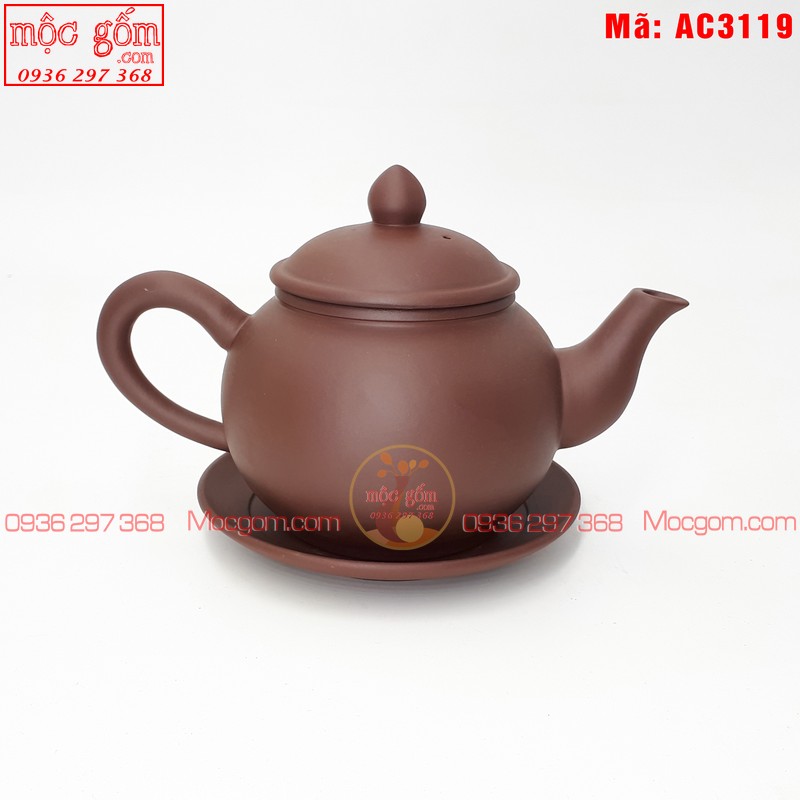 Bộ ấm chén tử sa Bát Tràng mẫu Chuông nâu số 1 mã AC3119