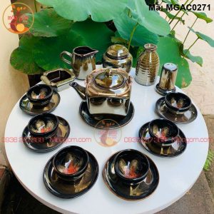 Bộ ấm chén uống trà đẹp men hỏa biến mã MGAC0271