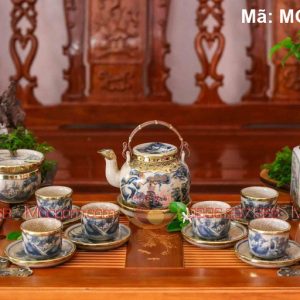 Bộ ấm chén uống trà men rạn cổ Bát Tràng mã MGAC8006