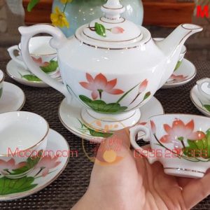 Bộ ấm chén uống trà vẽ Sen mã AC1032