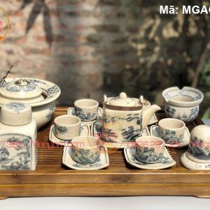 Bộ ấm trà Bát Tràng giả cổ cao cấp mã MGAC8018
