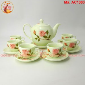 Bộ ấm trà Bát Tràng vẽ tay hoa hồng mã AC1003