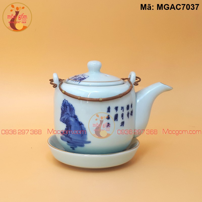 Bộ ấm trà giá rẻ men lam cảnh Trúc Lâm Kẻ chỉ vàng mã MGAC7037 – Ảnh 2
