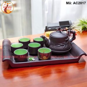 Bộ ấm trà gốm Bát Tràng khay chữ nhật mã AC2017
