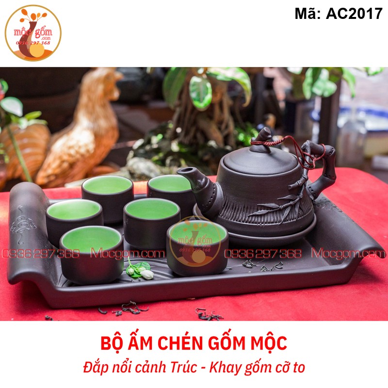 Bộ ấm trà gốm Bát Tràng khay chữ nhật mã AC2017 – Ảnh 2