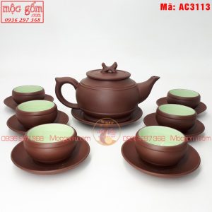Bộ ấm tử sa bát tràng mẫu trống đai nâu mã ac3113 Ảnh 4