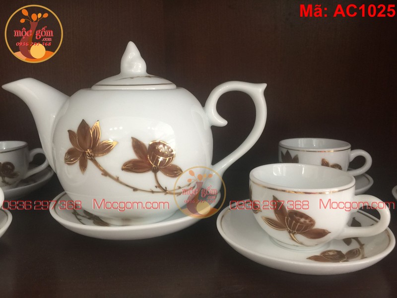 Bộ tách trà cao cấp mạ Sen Vàng mã AC1025 – Ảnh 2