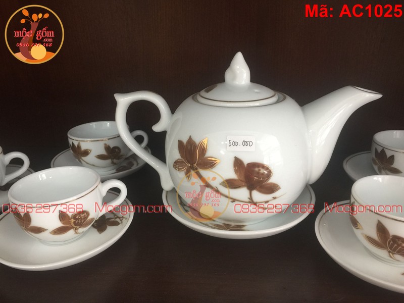 Bộ tách trà cao cấp mạ Sen Vàng mã AC1025