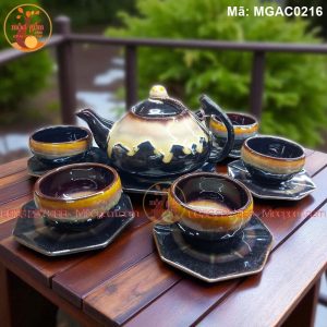 Mẫu ấm chén Bát Tràng đẹp men hỏa biến mã MGAC0216 - Ảnh 2